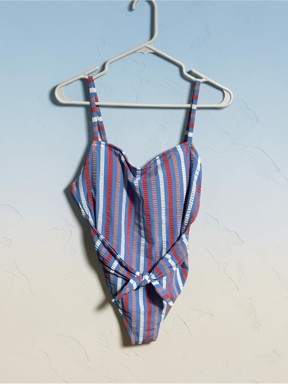 Jessica Simpson Miami Stripe Tie Waist Multi One-Piece Swimsuit Large NWT
